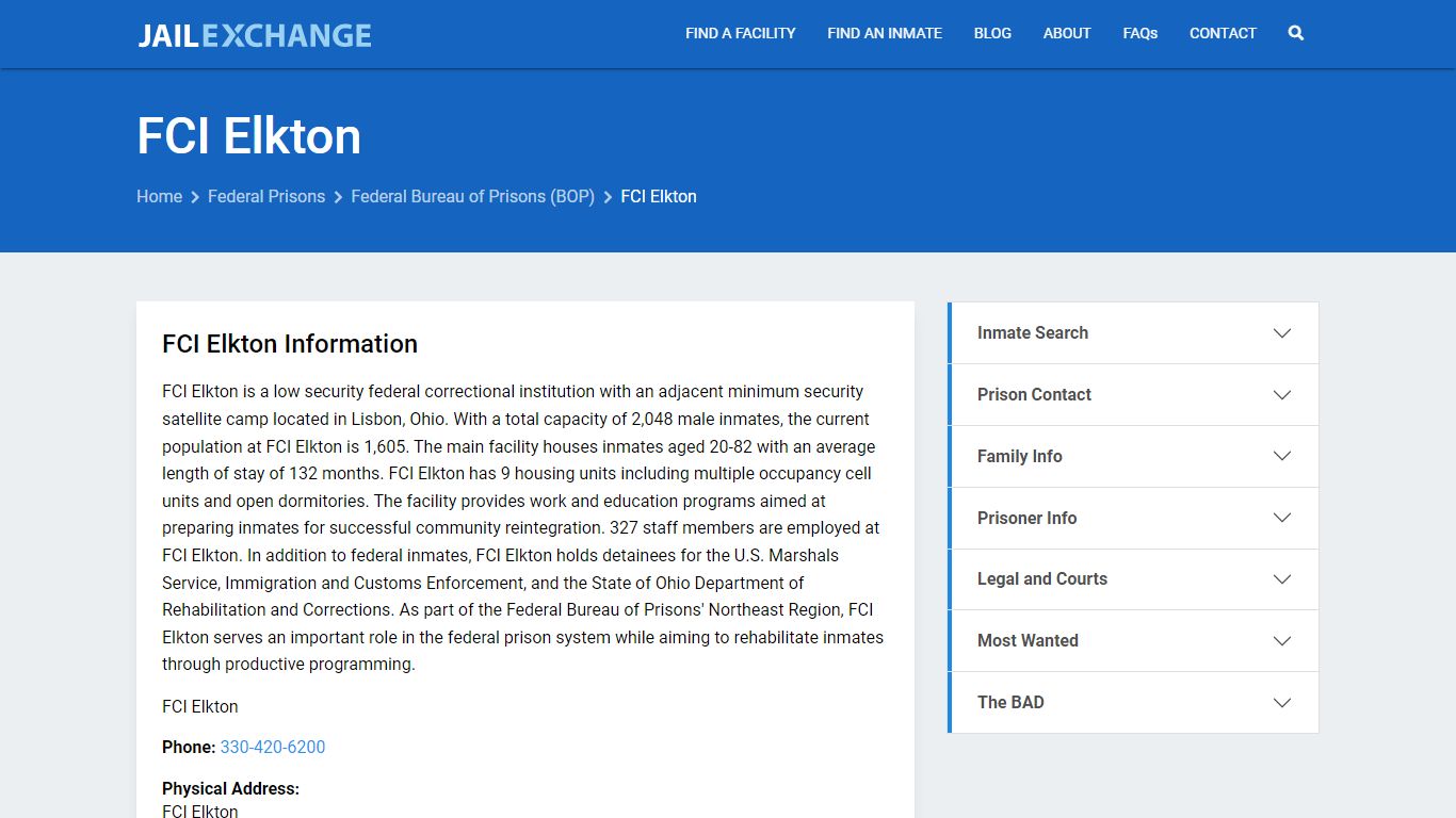 Federal Inmate Search - FCI Elkton - Jail Exchange