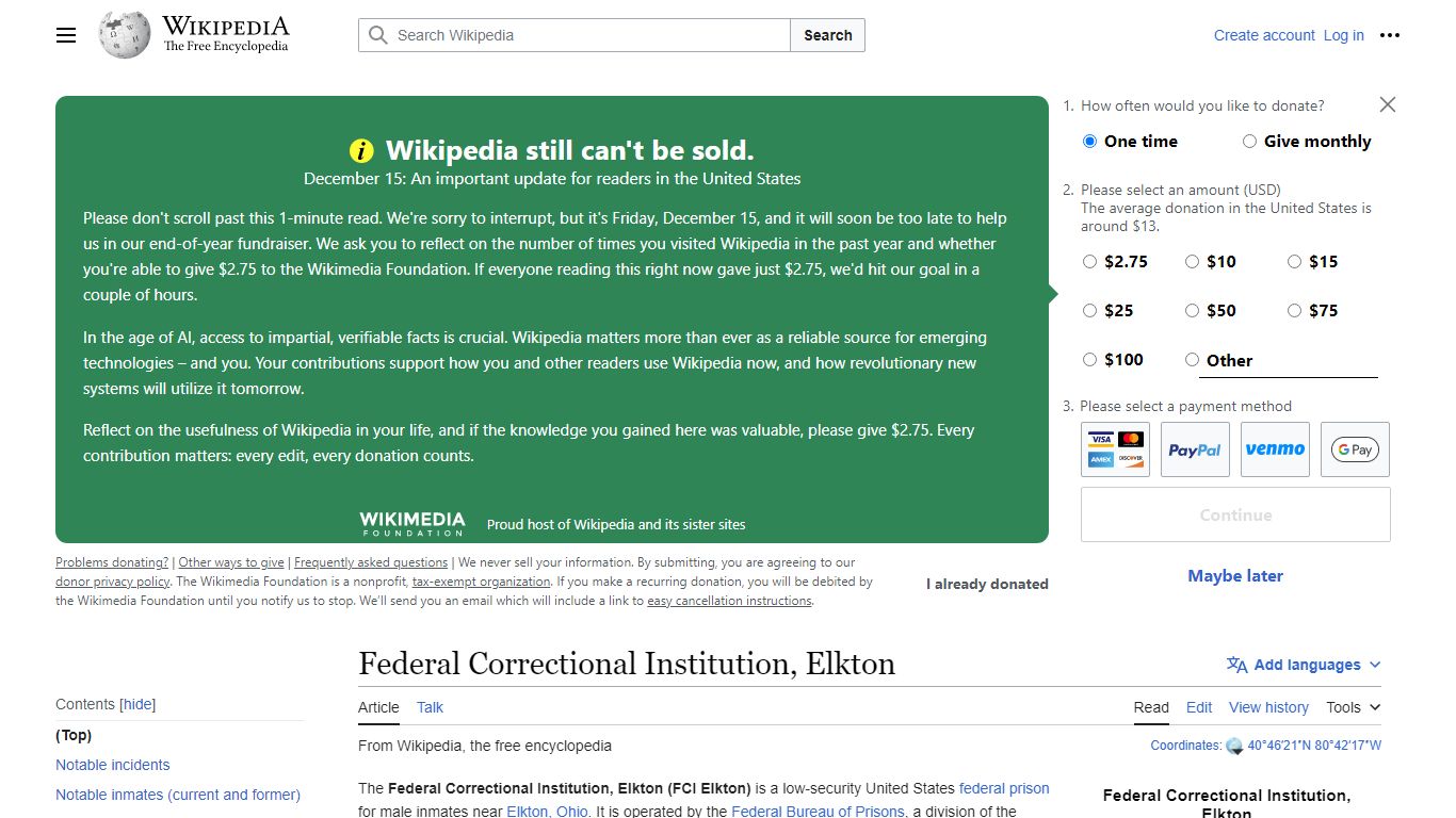 Federal Correctional Institution, Elkton - Wikipedia